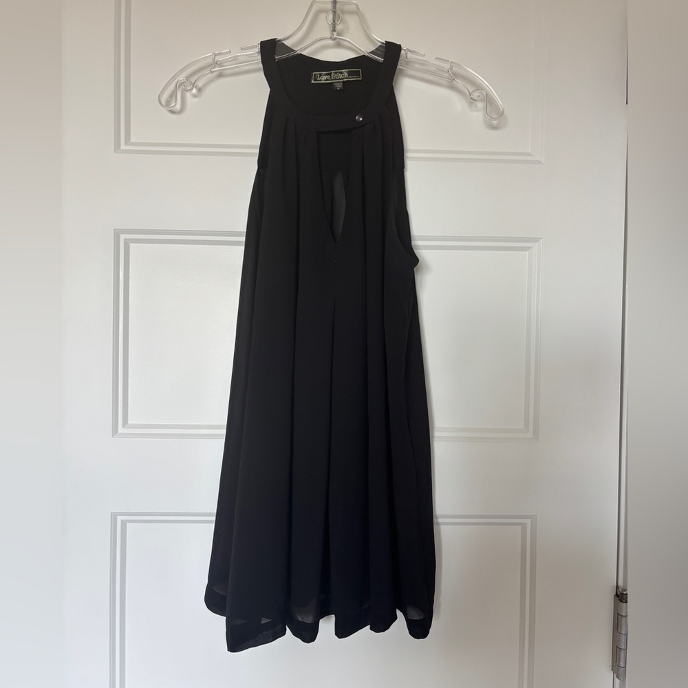 Love Stitch Top Black Blouse High Neck Tunic Button Polyester Going Out Work